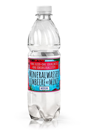 Mineralwasser mit einem natürlichen Aroma ohne Zucker, Süßstoffe und Konservierungsstoffe - Himbeere und Minze